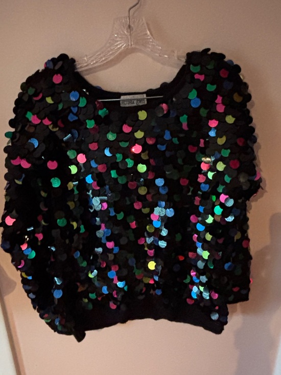 Victoria Jones Sweaters - Vintage Victoria Jones Sequin Sweater Paillettes Colorful Medium 80s Disco